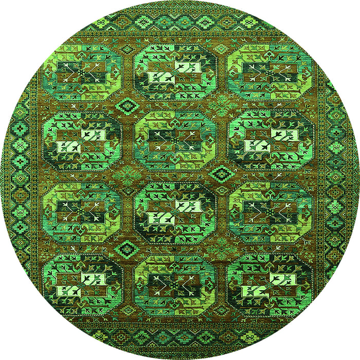 Round Machine Washable Oriental Green Industrial Area Rugs, wshurb2009grn