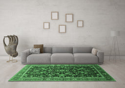 Machine Washable Oriental Emerald Green Industrial Area Rugs in a Living Room,, wshurb2010emgrn