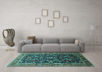 Machine Washable Oriental Turquoise Industrial Rug, wshurb2010turq