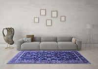 Machine Washable Oriental Blue Industrial Rug, wshurb2010blu