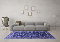 Machine Washable Oriental Blue Industrial Rug in a Living Room, wshurb2010blu
