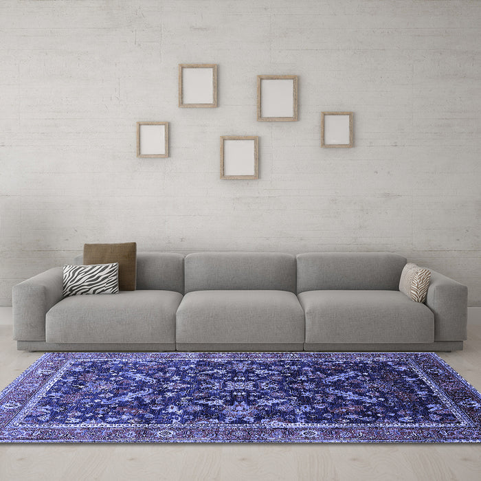 Machine Washable Oriental Blue Industrial Rug in a Living Room, wshurb2010blu