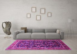 Machine Washable Oriental Pink Industrial Rug in a Living Room, wshurb2010pnk
