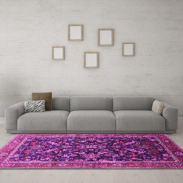 Machine Washable Oriental Pink Industrial Rug in a Living Room, wshurb2010pnk