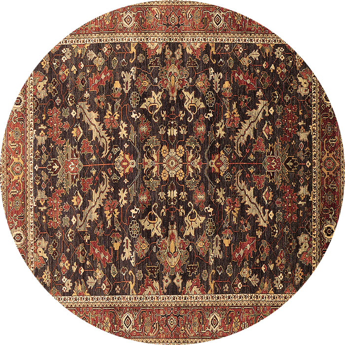 Round Machine Washable Oriental Brown Industrial Rug, wshurb2010brn