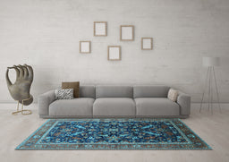 Machine Washable Oriental Light Blue Industrial Rug in a Living Room, wshurb2010lblu