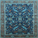 Square Machine Washable Oriental Light Blue Industrial Rug, wshurb2010lblu