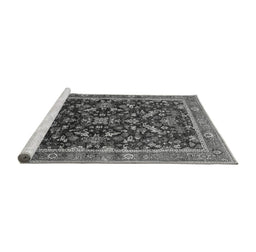 Sideview of Machine Washable Oriental Gray Industrial Rug, wshurb2010gry