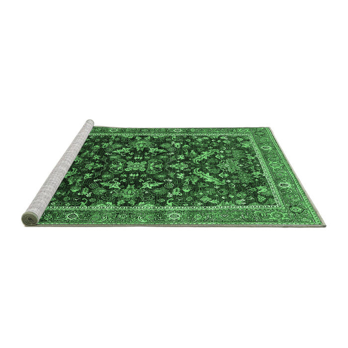 Sideview of Machine Washable Oriental Emerald Green Industrial Area Rugs, wshurb2010emgrn