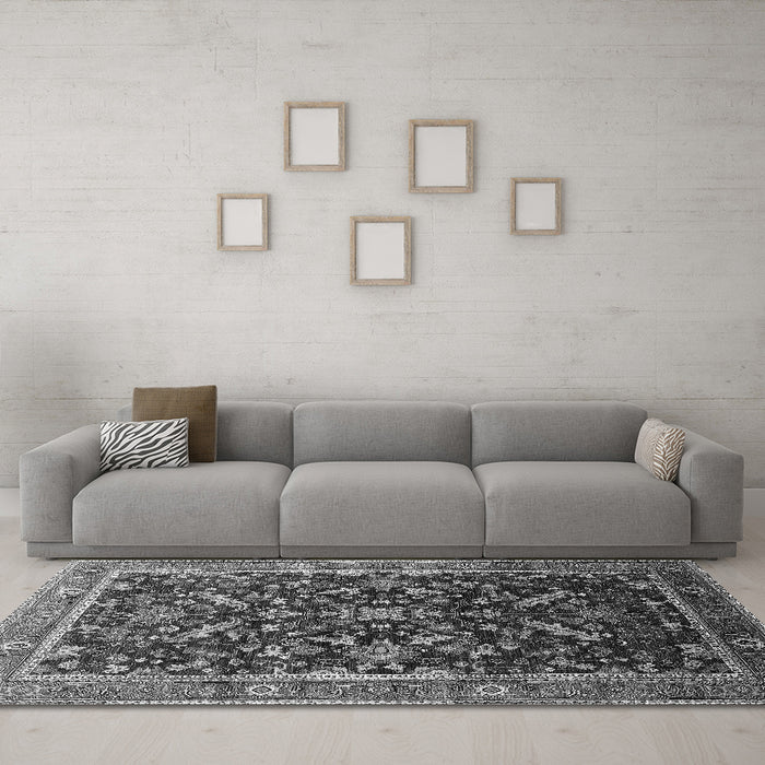 Machine Washable Oriental Gray Industrial Rug in a Living Room,, wshurb2010gry