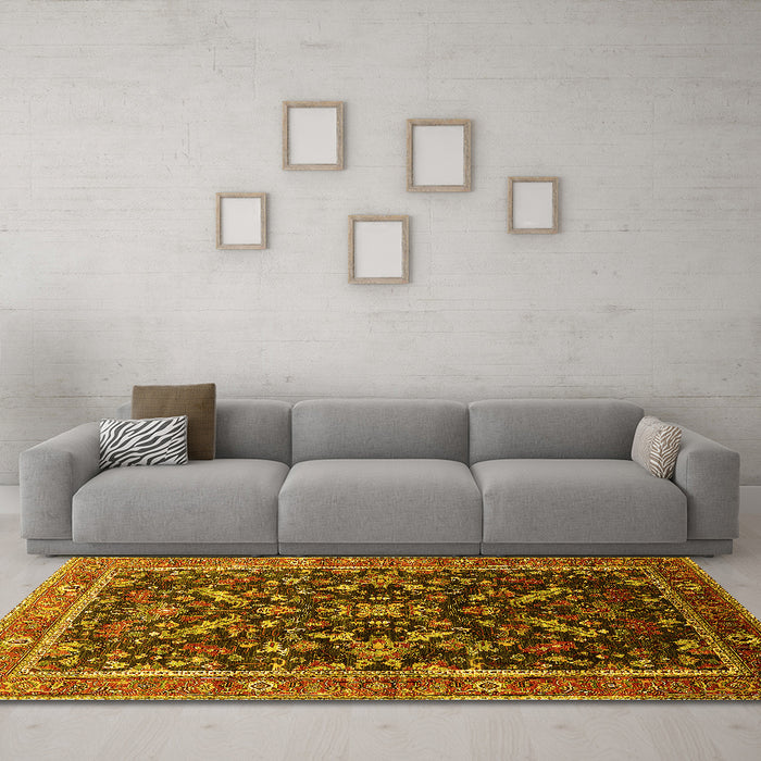 Machine Washable Oriental Yellow Industrial Rug in a Living Room, wshurb2010yw