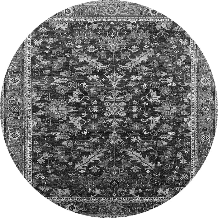 Round Machine Washable Oriental Gray Industrial Rug, wshurb2010gry
