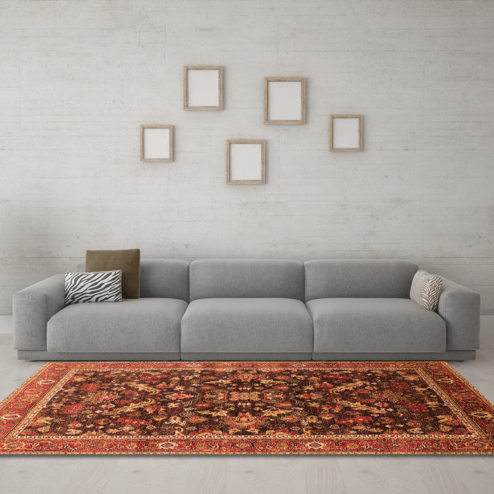 Machine Washable Oriental Orange Industrial Area Rugs in a Living Room, wshurb2010org