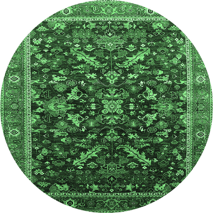 Round Machine Washable Oriental Emerald Green Industrial Area Rugs, wshurb2010emgrn