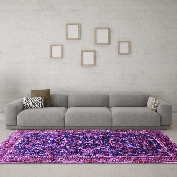 Machine Washable Oriental Purple Industrial Area Rugs in a Living Room, wshurb2010pur