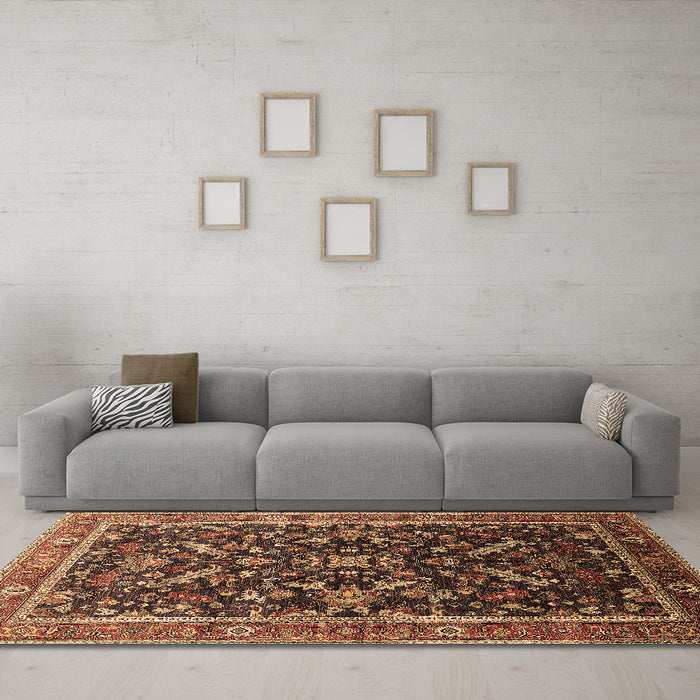 Machine Washable Oriental Brown Industrial Rug in a Living Room,, wshurb2010brn