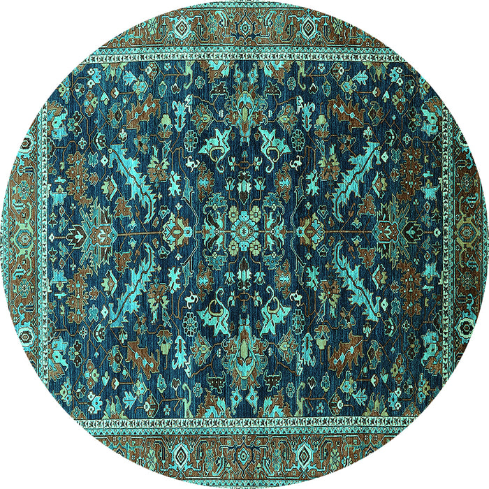 Round Machine Washable Oriental Turquoise Industrial Area Rugs, wshurb2010turq