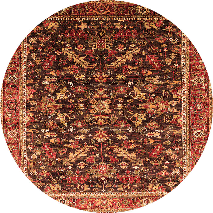 Round Machine Washable Oriental Orange Industrial Area Rugs, wshurb2010org