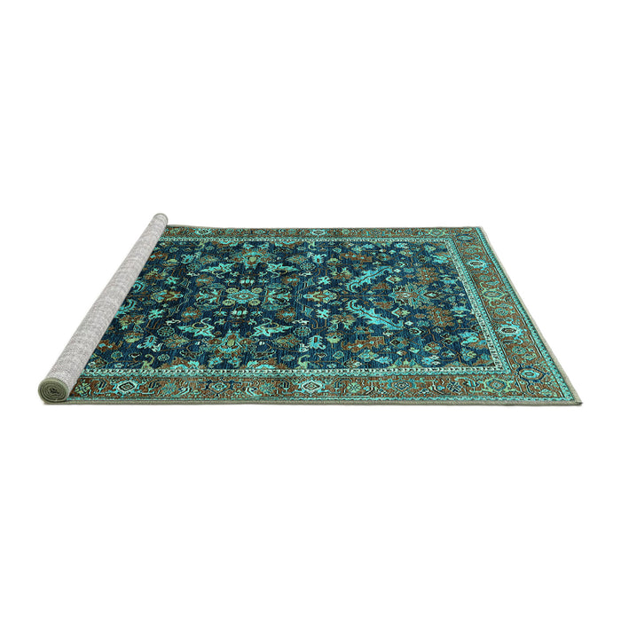 Sideview of Machine Washable Oriental Turquoise Industrial Area Rugs, wshurb2010turq