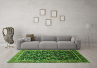 Machine Washable Oriental Green Industrial Rug, wshurb2010grn