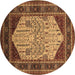 Round Machine Washable Oriental Brown Industrial Rug, wshurb2011brn