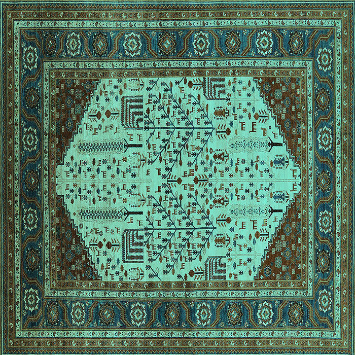 Square Machine Washable Oriental Turquoise Industrial Area Rugs, wshurb2011turq