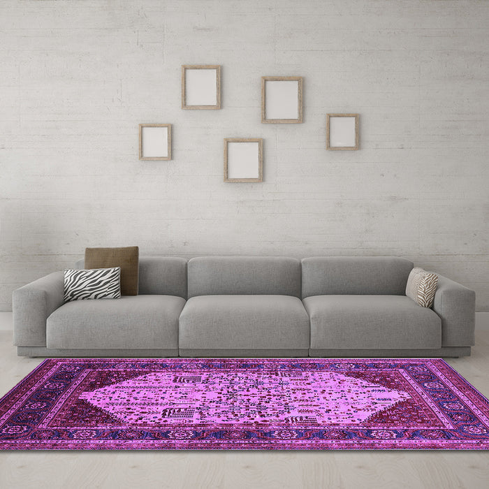Machine Washable Oriental Purple Industrial Area Rugs in a Living Room, wshurb2011pur