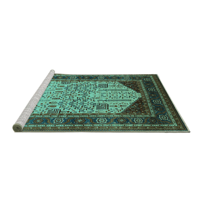 Sideview of Machine Washable Oriental Turquoise Industrial Area Rugs, wshurb2011turq