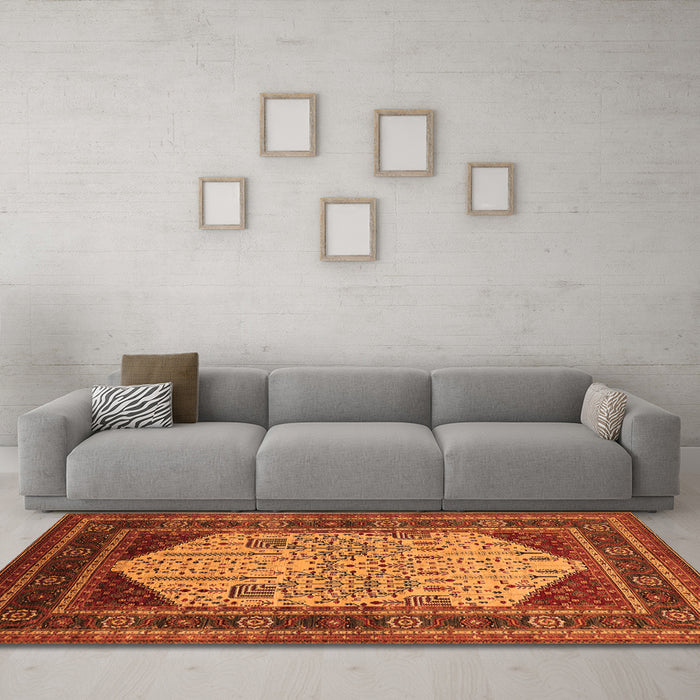 Machine Washable Oriental Orange Industrial Area Rugs in a Living Room, wshurb2011org
