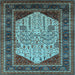 Square Machine Washable Oriental Light Blue Industrial Rug, wshurb2011lblu