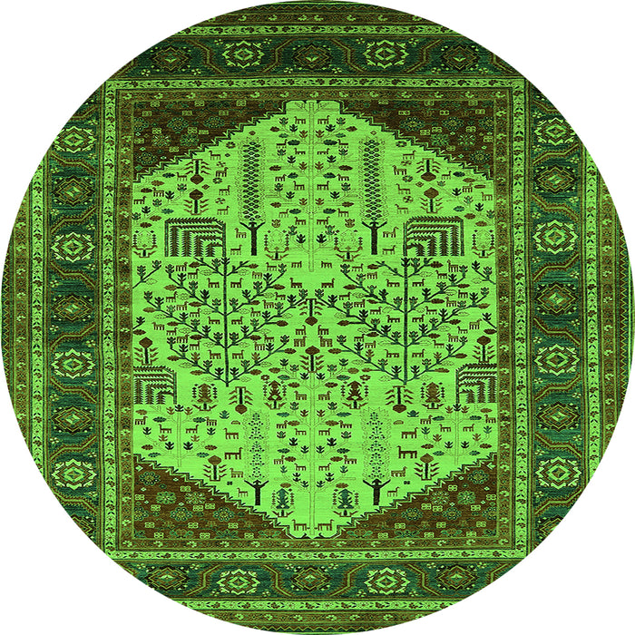 Round Oriental Green Industrial Rug, urb2011grn