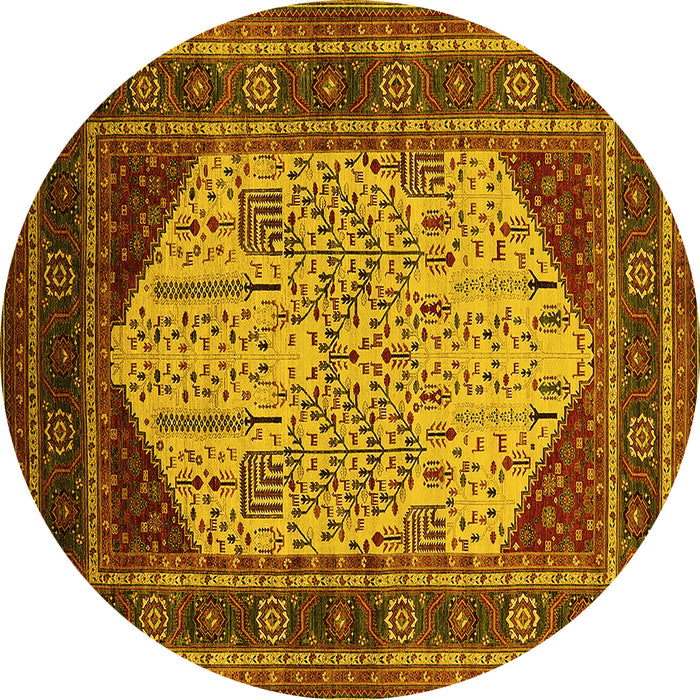 Round Machine Washable Oriental Yellow Industrial Rug, wshurb2011yw