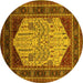 Round Machine Washable Oriental Yellow Industrial Rug, wshurb2011yw