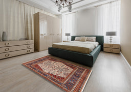 Mid-Century Modern Light Copper Gold Oriental Rug in a Bedroom, urb2011