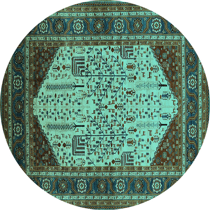 Round Machine Washable Oriental Turquoise Industrial Area Rugs, wshurb2011turq