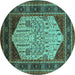Round Machine Washable Oriental Turquoise Industrial Area Rugs, wshurb2011turq
