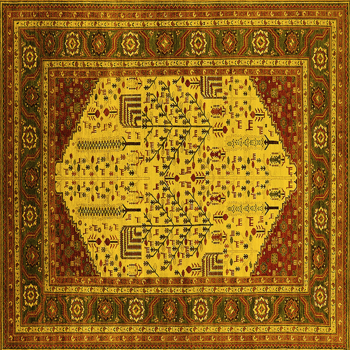 Square Machine Washable Oriental Yellow Industrial Rug, wshurb2011yw
