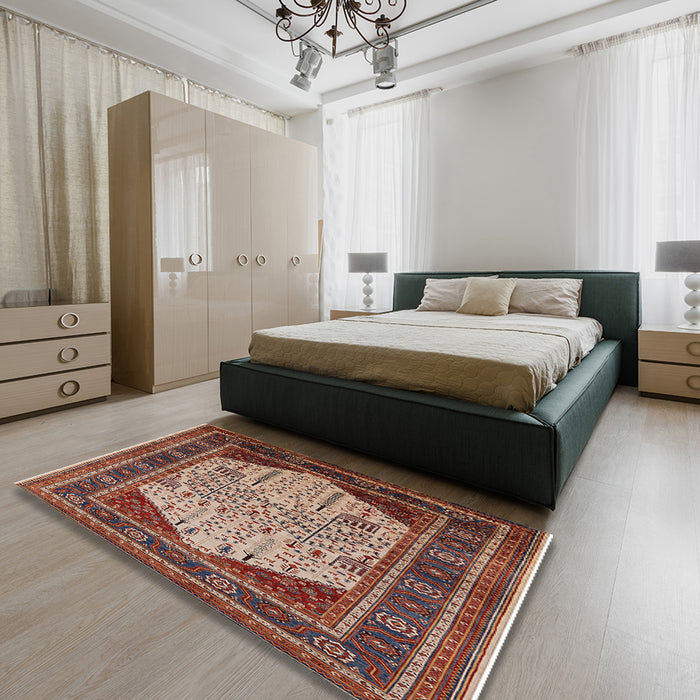 Machine Washable Industrial Modern Light Copper Gold Rug in a Bedroom, wshurb2011