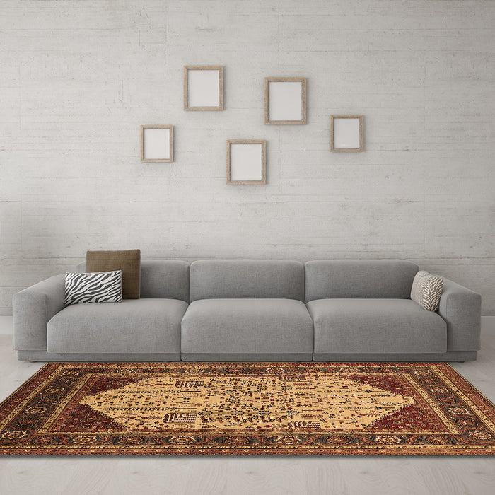 Machine Washable Oriental Brown Industrial Rug in a Living Room,, wshurb2011brn