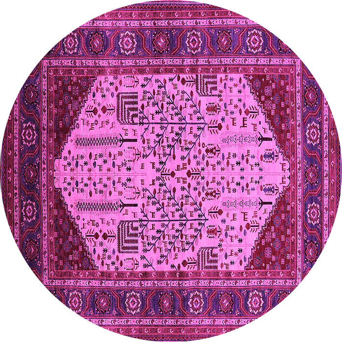 Round Machine Washable Oriental Pink Industrial Rug, wshurb2011pnk