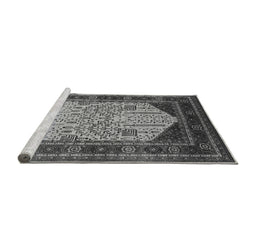 Sideview of Machine Washable Oriental Gray Industrial Rug, wshurb2011gry