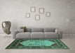 Machine Washable Oriental Turquoise Industrial Area Rugs in a Living Room,, wshurb2011turq