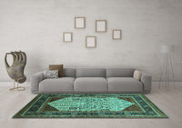 Machine Washable Oriental Turquoise Industrial Rug, wshurb2011turq