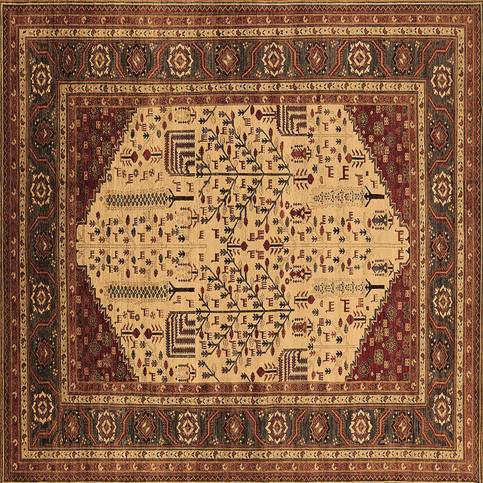 Square Machine Washable Oriental Brown Industrial Rug, wshurb2011brn