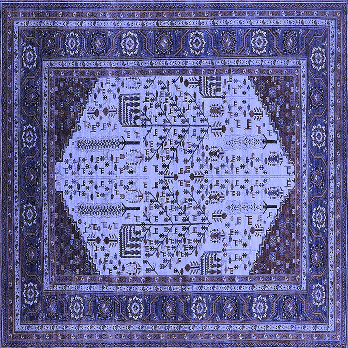 Square Machine Washable Oriental Blue Industrial Rug, wshurb2011blu