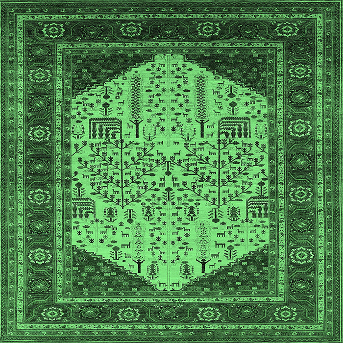 Square Machine Washable Oriental Emerald Green Industrial Area Rugs, wshurb2011emgrn