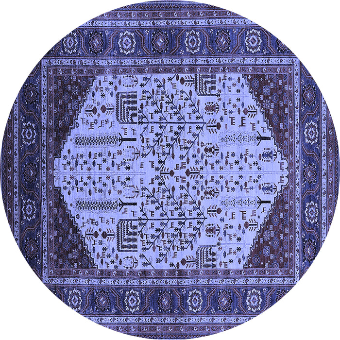 Round Machine Washable Oriental Blue Industrial Rug, wshurb2011blu