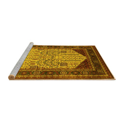 Sideview of Machine Washable Oriental Yellow Industrial Rug, wshurb2011yw