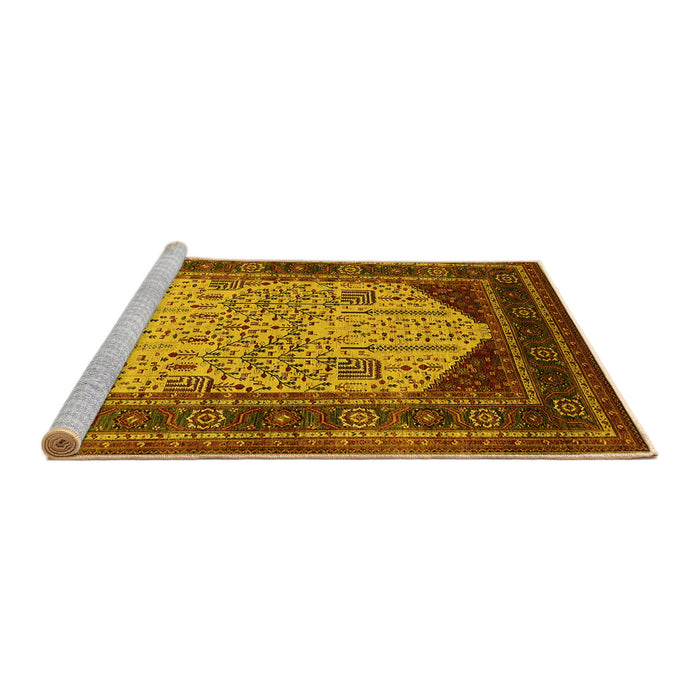 Sideview of Machine Washable Oriental Yellow Industrial Rug, wshurb2011yw
