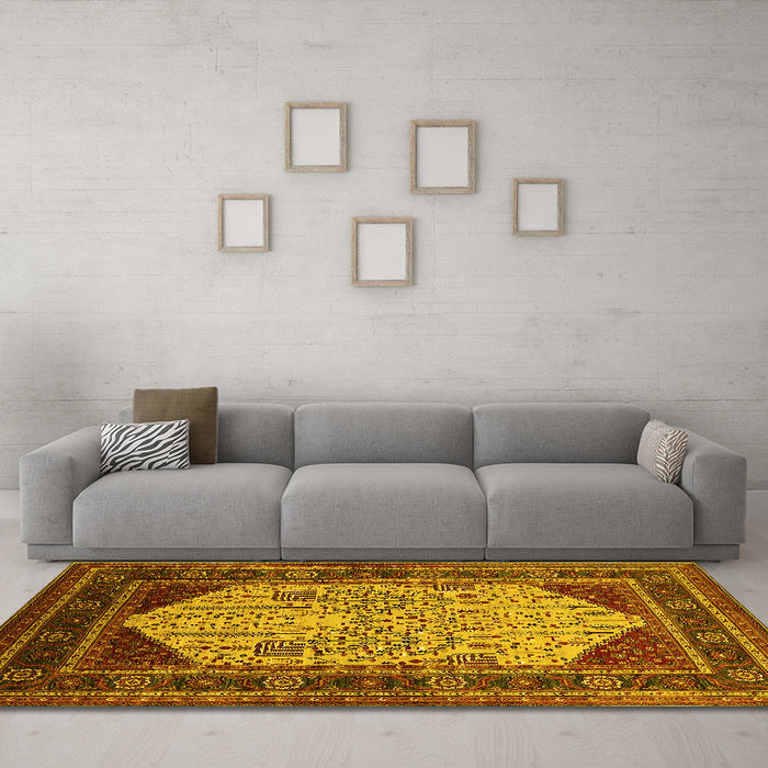 Machine Washable Oriental Yellow Industrial Rug in a Living Room, wshurb2011yw